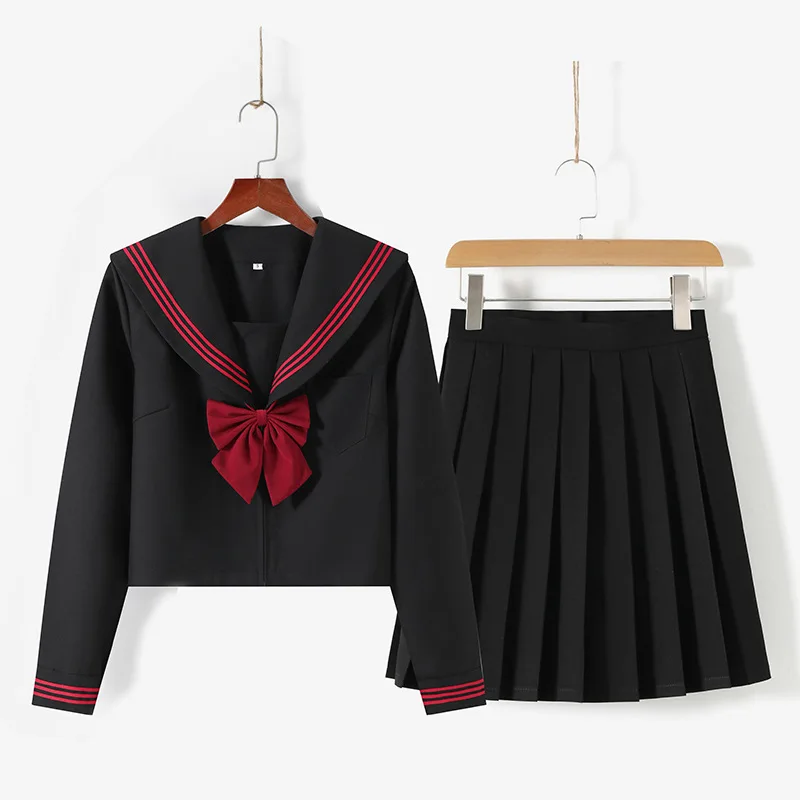 Black Schoolgirl Uniform Japanese Class Navy Sailor School Uniforms Students Clothes For Girls Anime COS Sailor JK Navy Suit