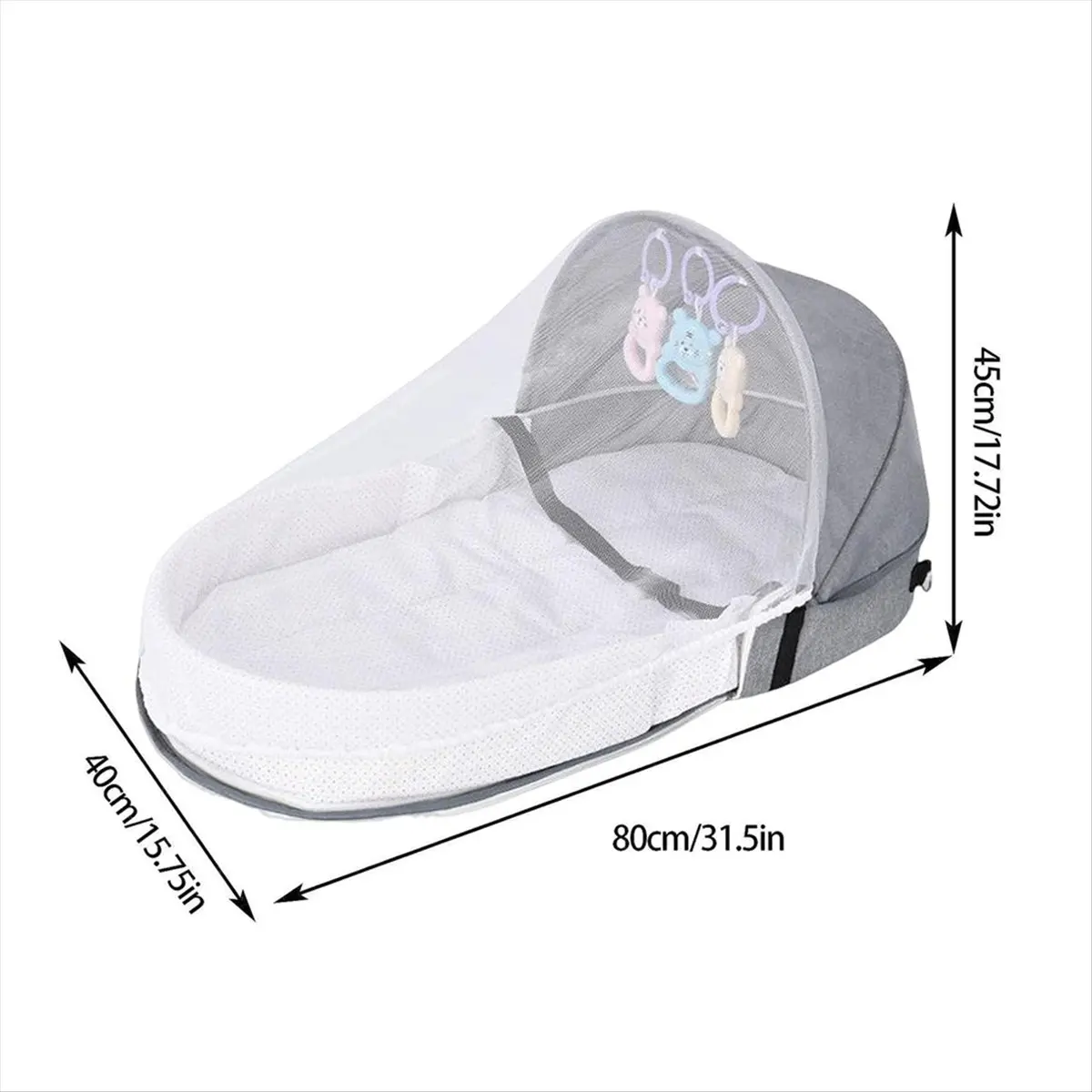 BHBL Baby Bed Folding Portable Baby Crib with Net and Awning Nest Baby Bed for Camping Infant Bed Bassinet for Baby Grey
