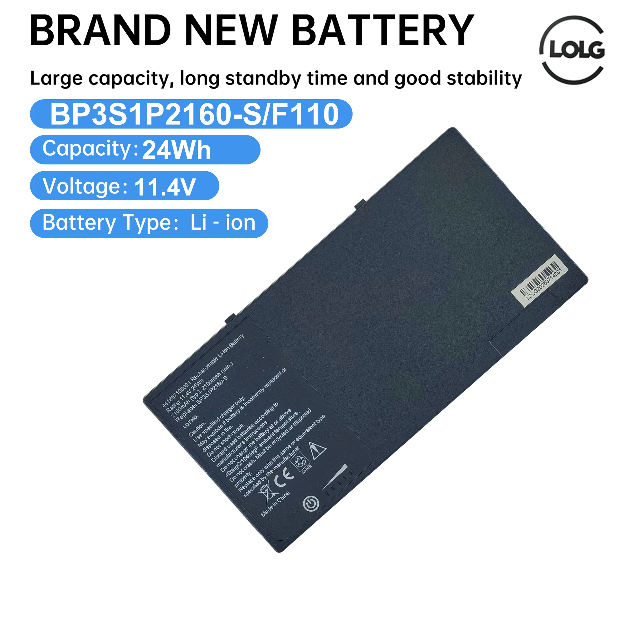 

BP3S1P2160 BP3S1P2160-S Laptop Battery For Getac F110 Tablet Series G8M3X2 441857100001 P/N:24285710000 11.4V 24Wh