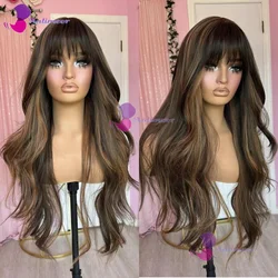 360/13x6 Full Lace Wig Dark Brown Blonde Highlight Human Hair Wig With Bangs Brazilian Remy 5x5 Silk Top Wig Scalp Top Lace Wigs