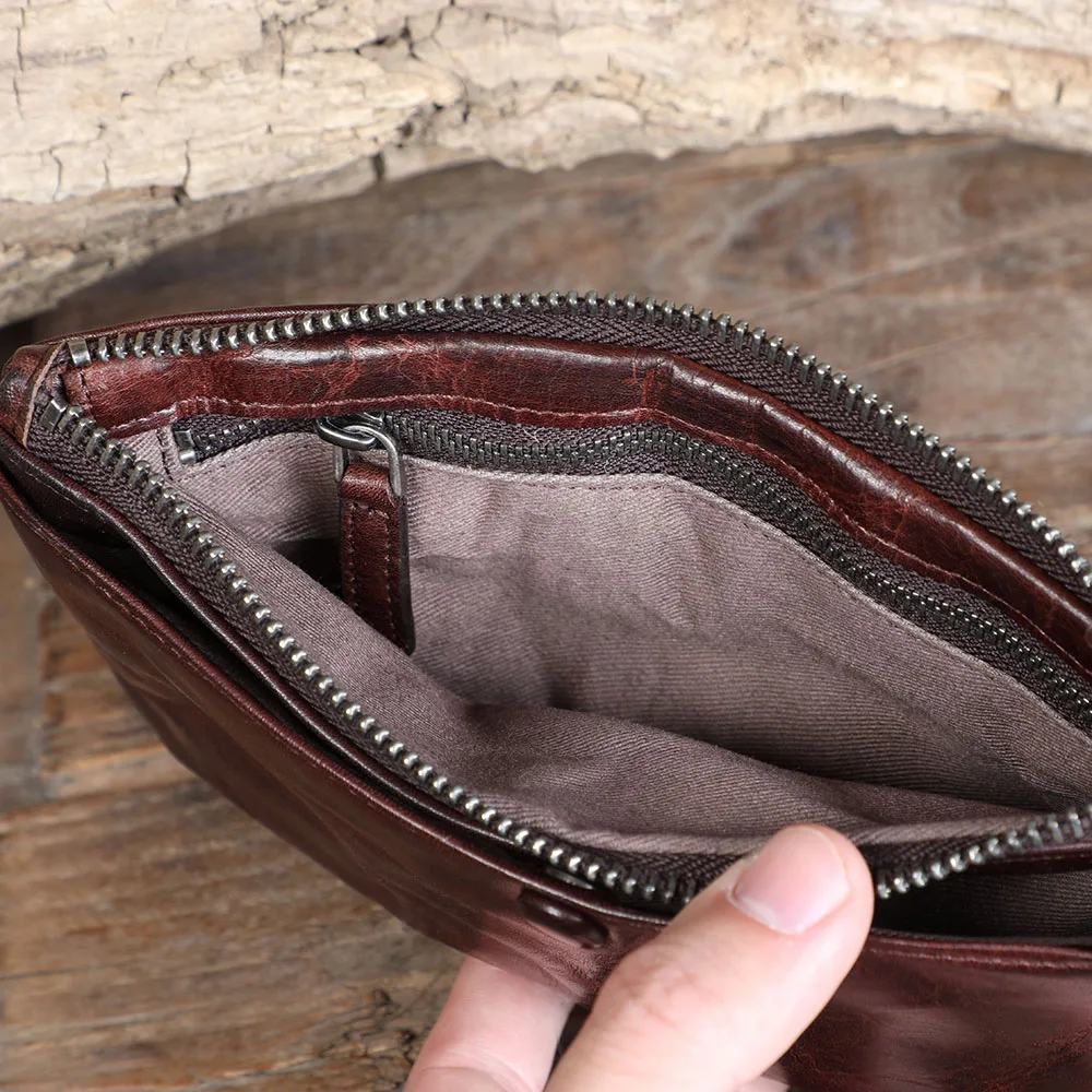 S.WORKER Klassische Geldbörse aus Vollnarbenleder für Herren, Echtleder-Clutch mit großer Kapazität und Kartenhalter. – Detail 15
