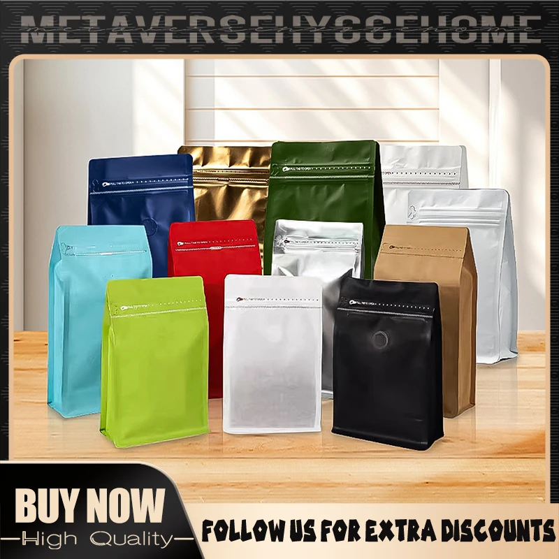 

50 pieces Coffee Self Standing Sealed Bags Tea Packaging Bags Nut Snacks With Air Valves Bespoke Nut Sealed Zipper Storage Bags