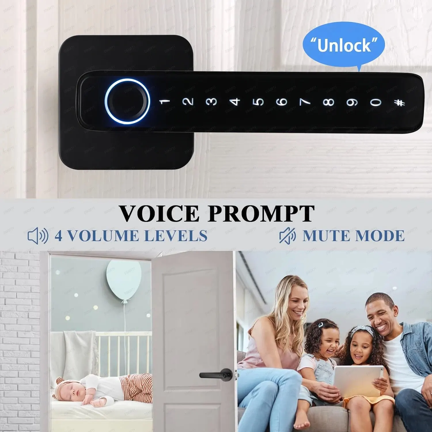 Tuya Fingerprint Door Lock, Maçaneta com Teclado, Keyless Entry, Handle para Casa, Hotel, Escritório, Apartamento, Quarto