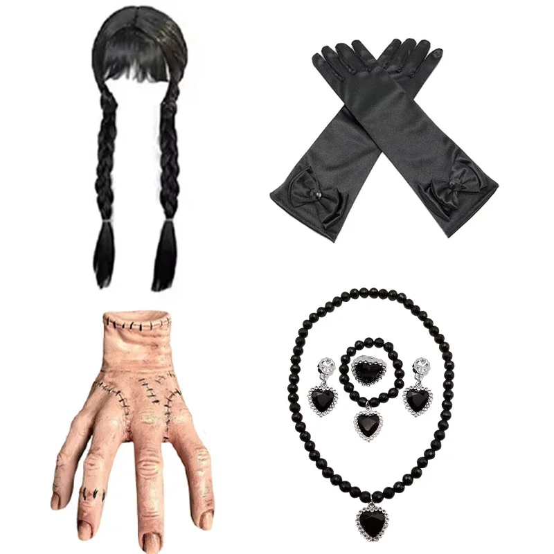 

Horror Wednesday Thing Long Black Braided Wig with Bangs for Women Girls Halloween Party Cosplay Carnival Hairstyle