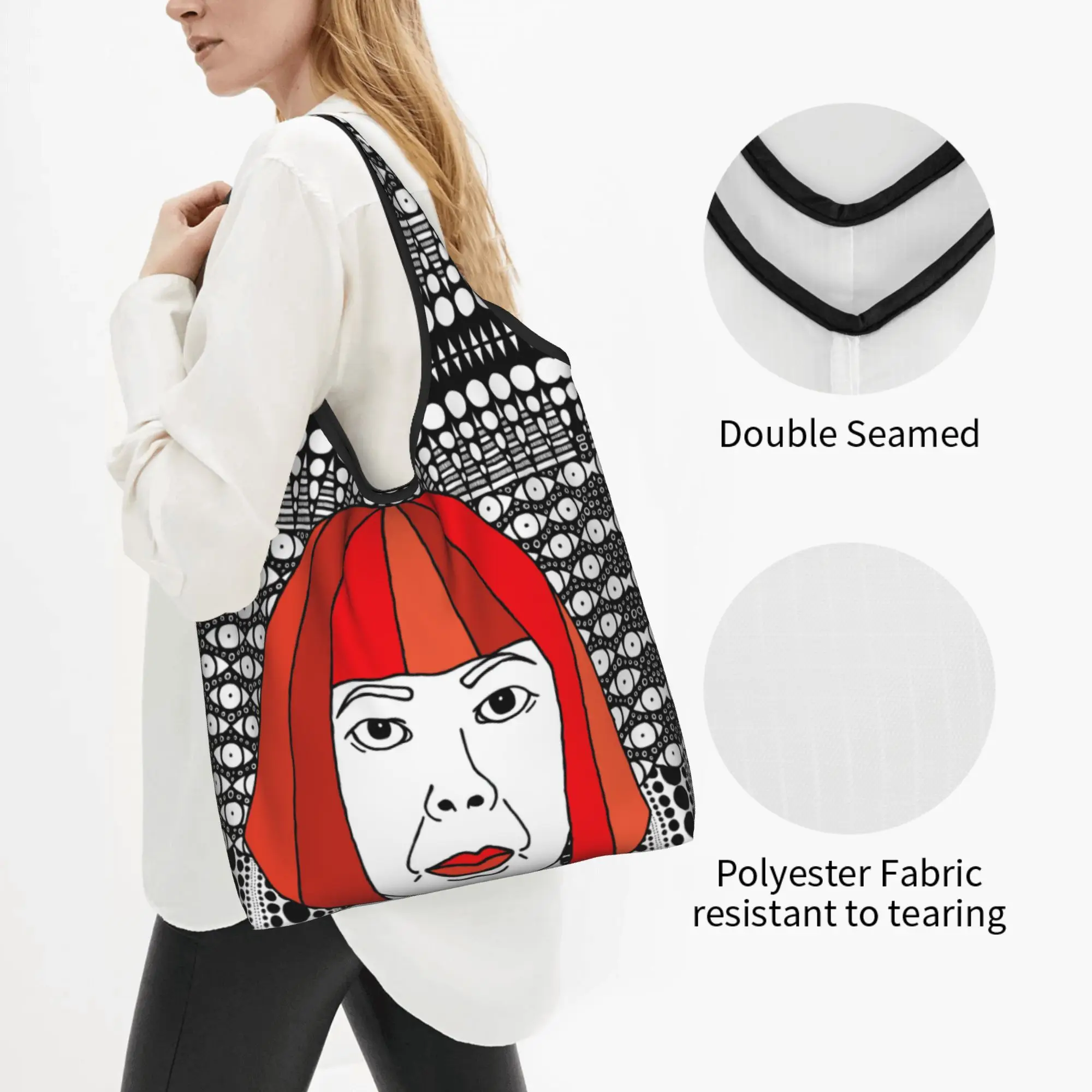 Yayoi Kusama Abstract Art Groceries Shopping Bag Kawaii Shopper Tote Shoulder Bag Large Capacity Portable  Handbag