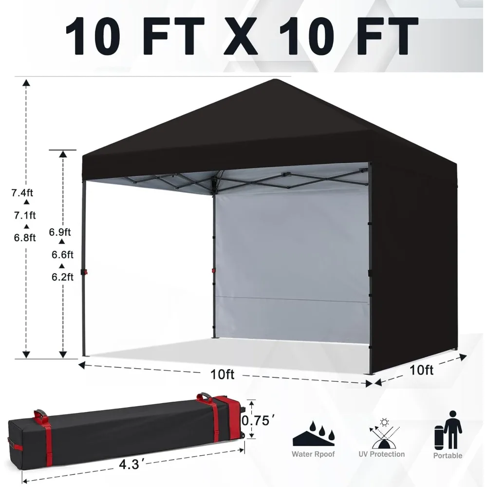 Pop Up Canopy Tent 10x10 with 2 Sidewalls, UV protection Outdoor Shade Instant Canopy Tents with 4 sand bag,8 stakes and 4 ropes