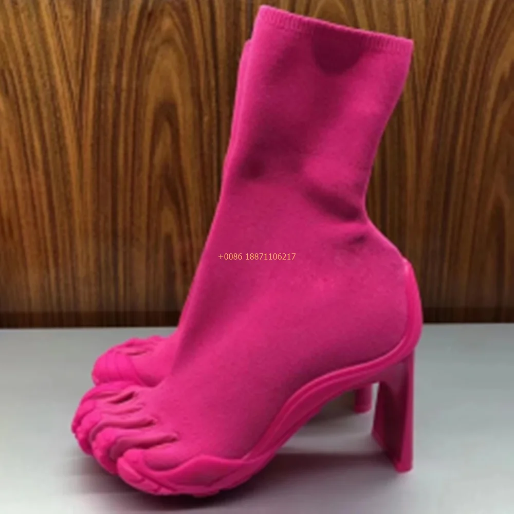 Split Toe Square Toe Women Boots Square Heel Modern Side Zipper Mixed Color Mid Calf Fashion Sexy Women Shoes 2025 New Arrivals