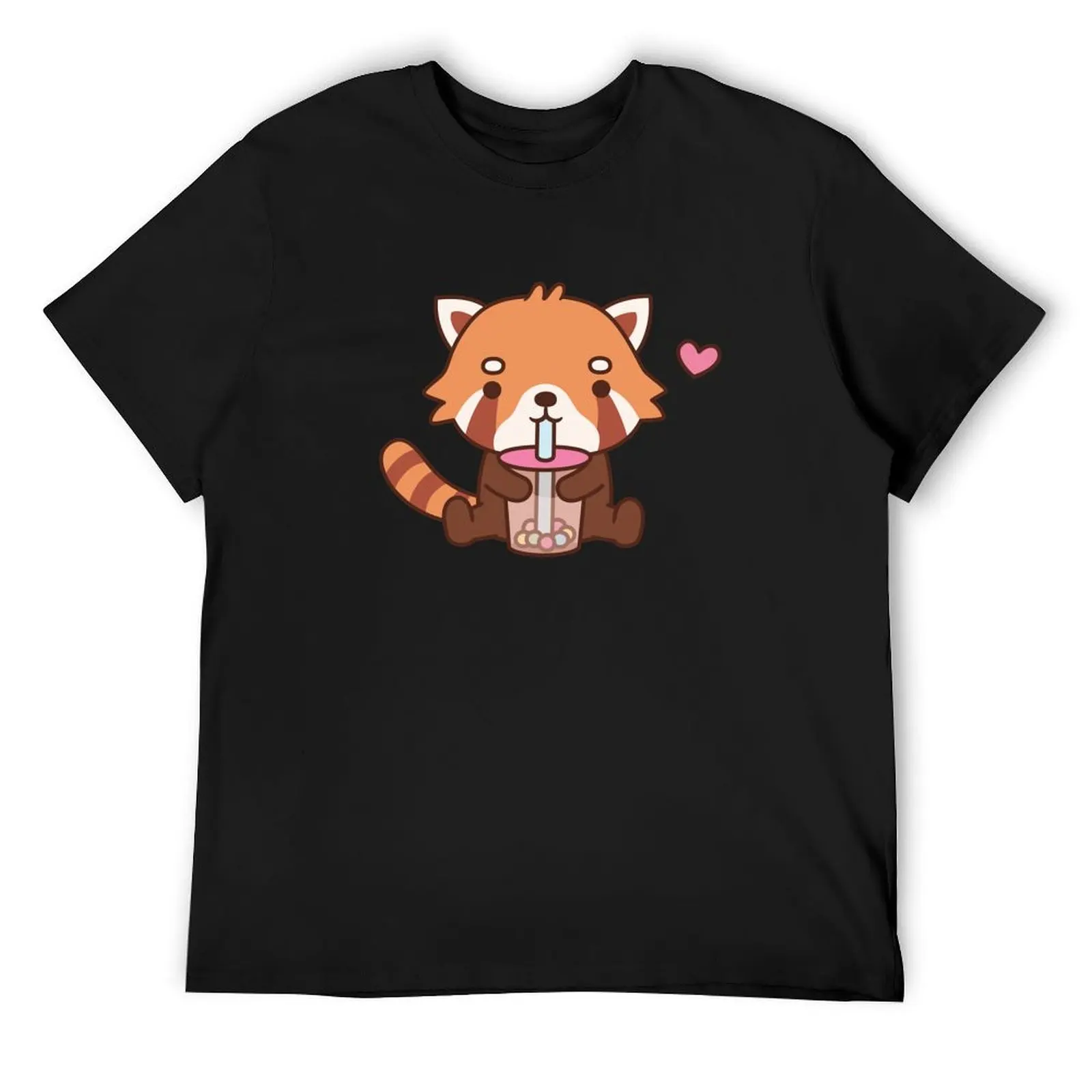 

Cute Red Panda Drinking Bubble Tea T-Shirt customs oversized t shirt cute tops summer top mens graphic t-shirts funny