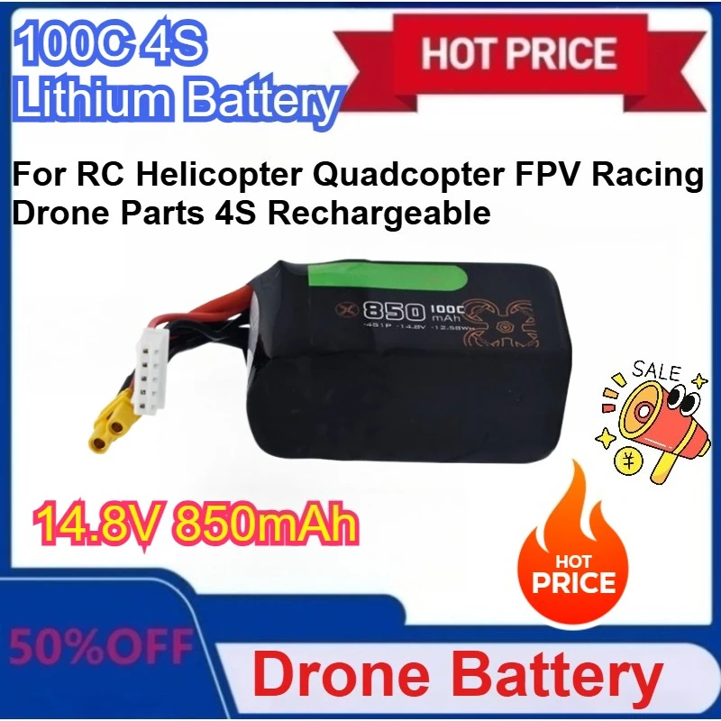 

New 100c 4s 14.8V 850mAh Lipo Battery with XT30/XT60 for RC Helicopter Quadcopter FPV Racing Drone Parts 4S Rechargeable BATTERY