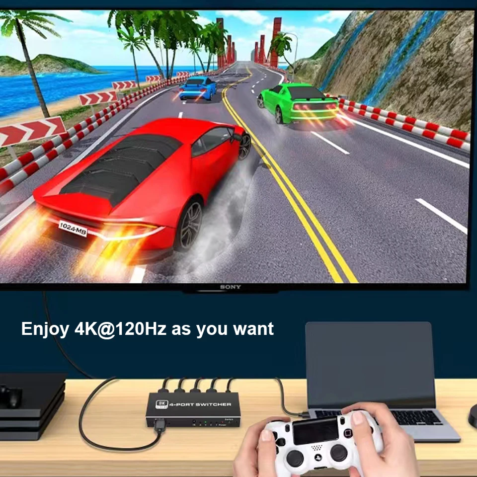 Navceker 8K HDMI 2.1 Switcher Nút Chọn 4K 120Hz HD Chuyển Đổi HDMI Ra 4 Trong 1 Ra 3 trong 1 Ra Ngoài Cho Laptop Chuyển Đổi TV Box PS5