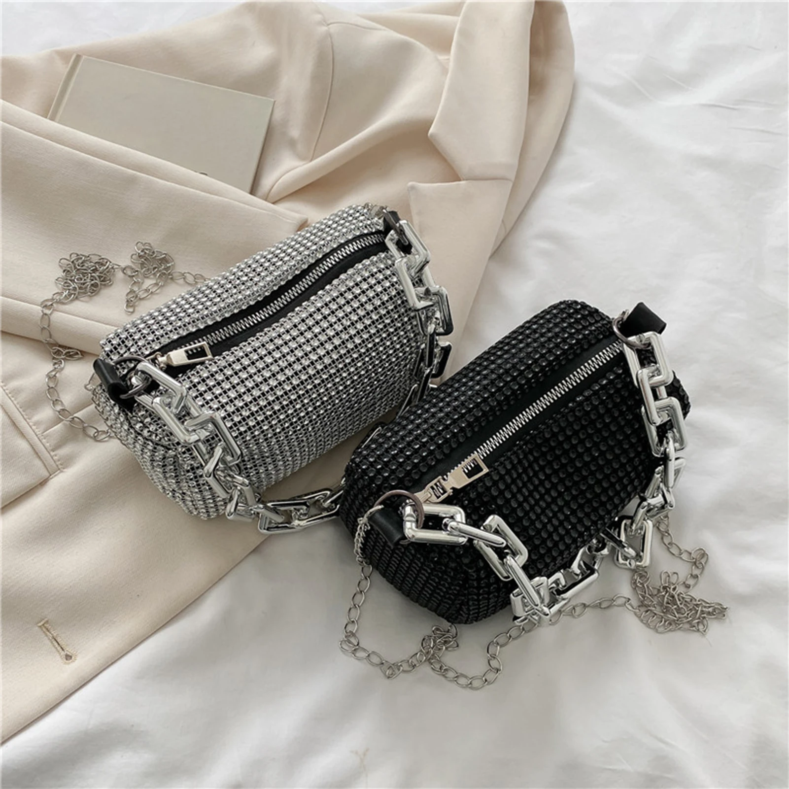 New Rhinestone Handbags For Women Clutch 2023 Diamonds Shoulder Bag Purse Ladies Female Crossbody Bag Shining Chain Crystal Tote