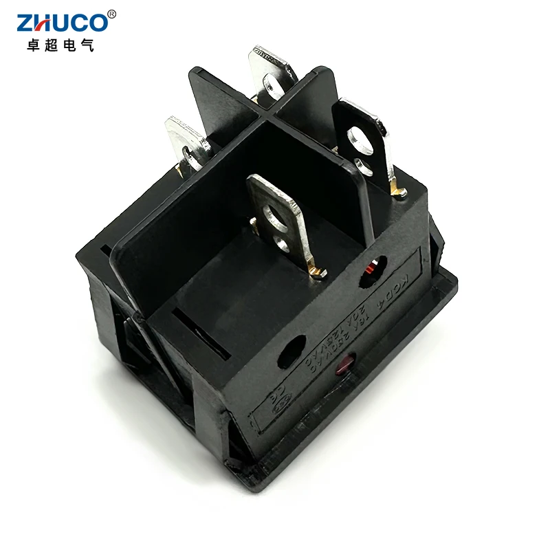 1PC KCD4-201NB-4P-R 220V Red LED Light 30X22mm Mounted Hole 4 Pins DPST ON OFF Power Rocker Switch Heavy Duty 15A 250VAC