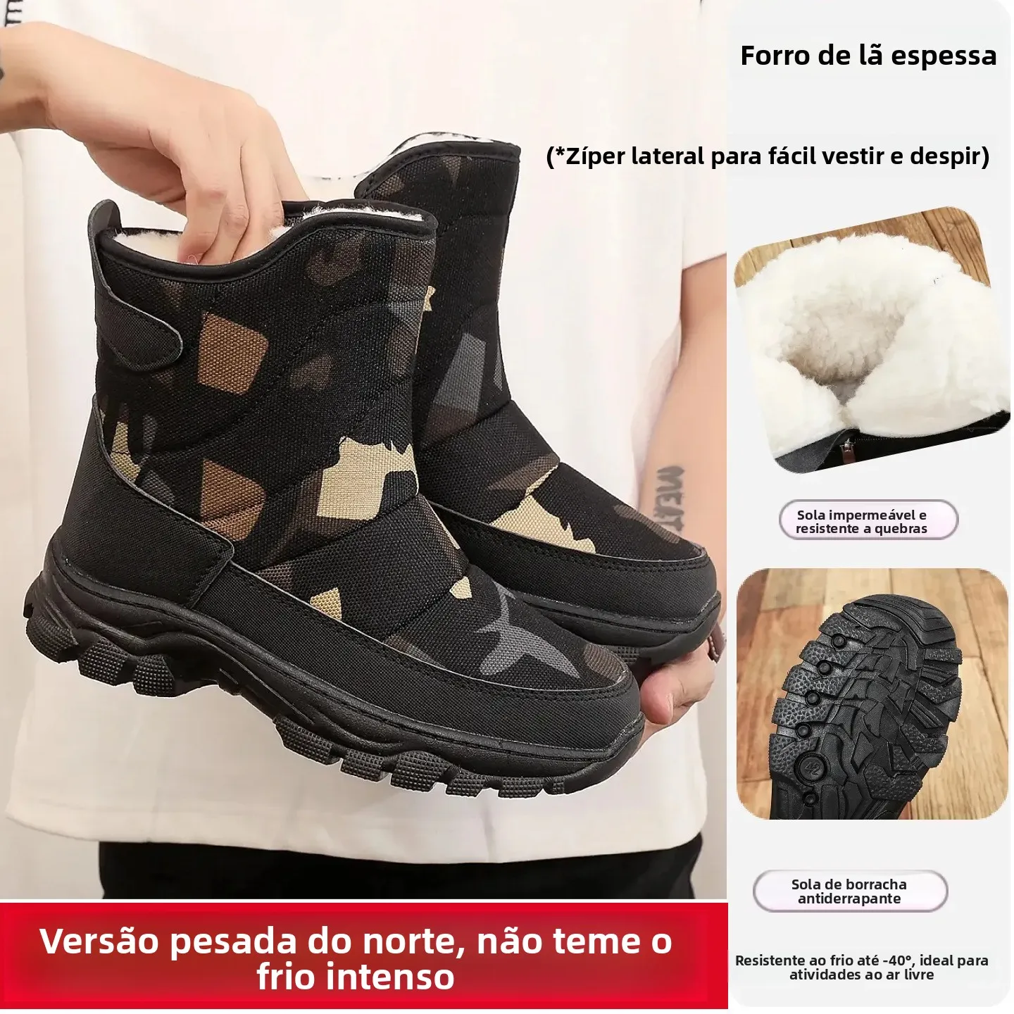 厚みのある冬用アウトドアスノーブーツ、フリース裏地付き登山ブーツ、保温性・防寒性・防水性のある厚底コットンシューズ