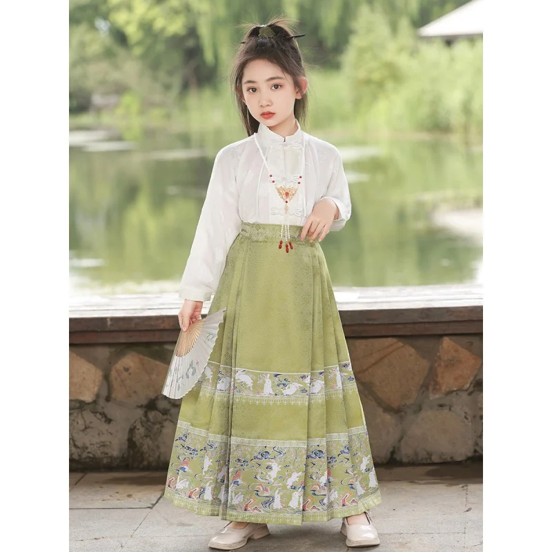 Chinese Style Tang Suit2024New Suit Girls' Horse-Face Skirt Spring Children'S Ancient Costume Hanfu