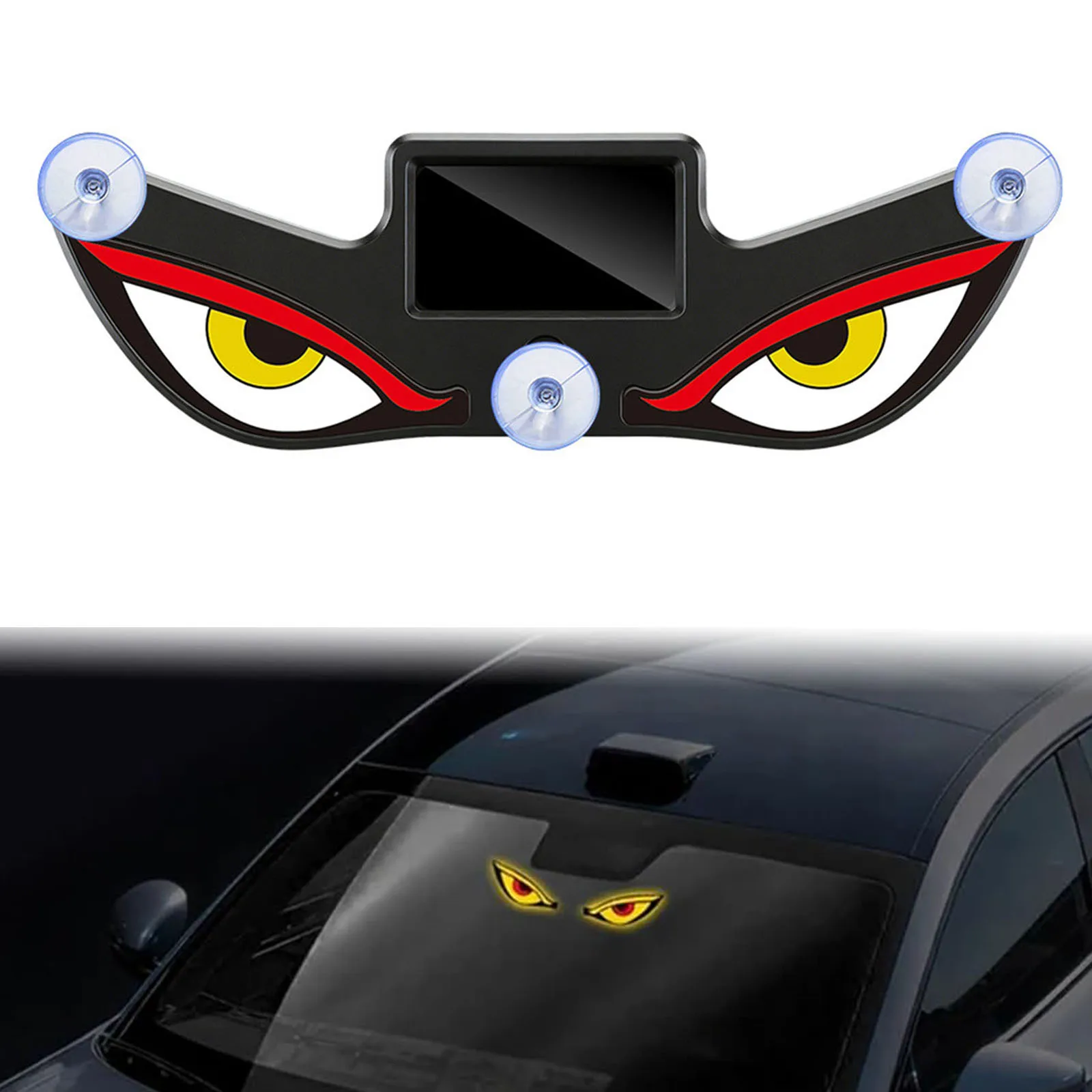 1Pc LED Dynamic Expression Neon Light Car Solar Devil Eye Light Rear Window Anti-Rear-End Warning Light Suction Cup Lamp Sticker