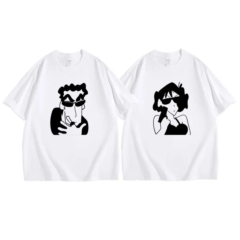 Crayon Shin Chan Couple Cool Print Casual T Shirt Cute Anime Short Sleeve Tee Streetwear