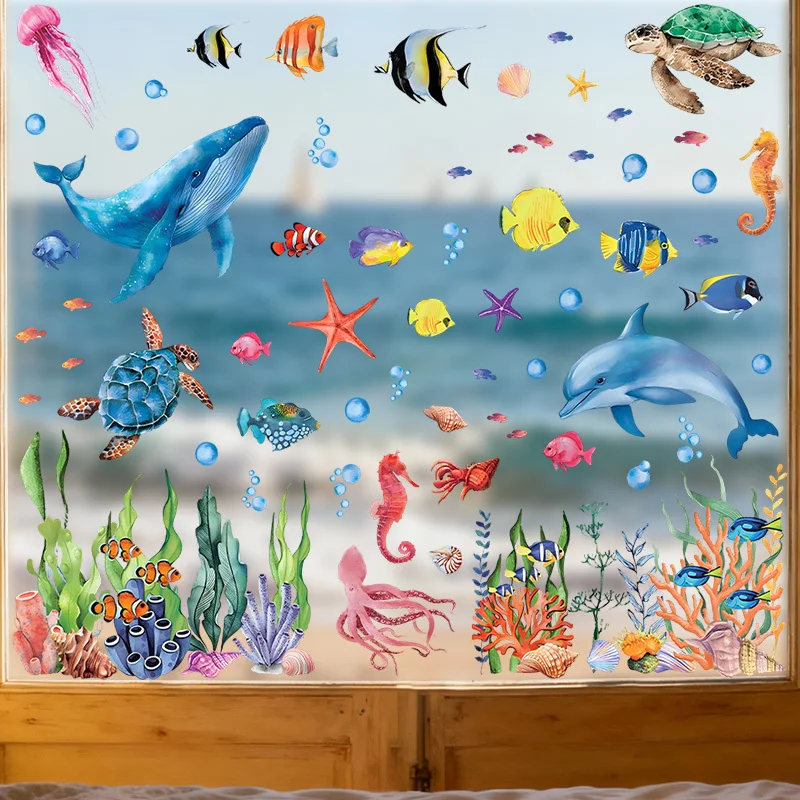 1pc Colorful Marine Life Wall and Window Sticker, Suitable for Bathroom, Kids Room, Living Room, A Fun Gift for Ocean Lovers