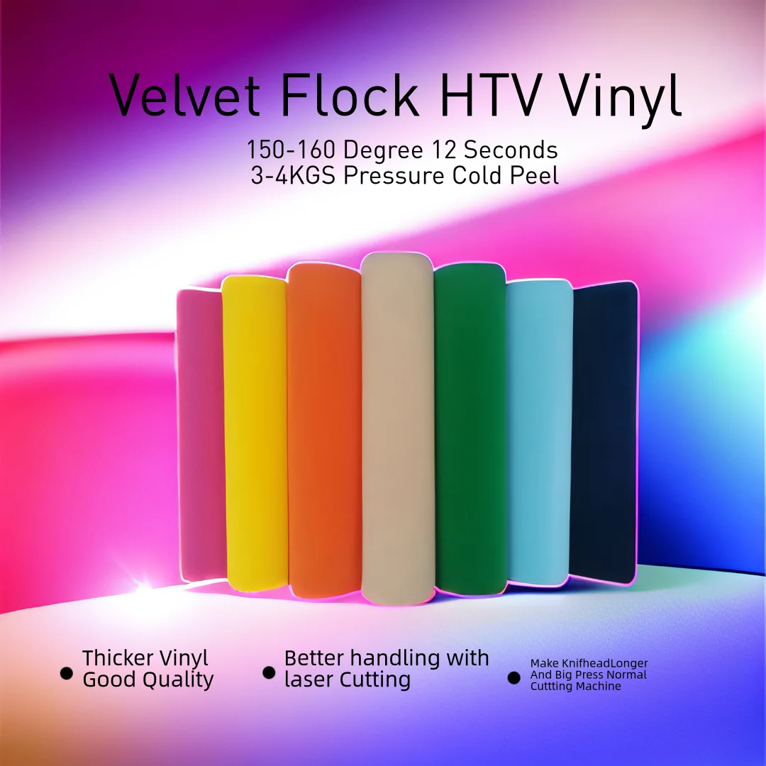 3D Velvet Flock Heat Transfer Vinyl Assorted Colors Iron On HTV For T-Shirt With Or Heat Press DIY