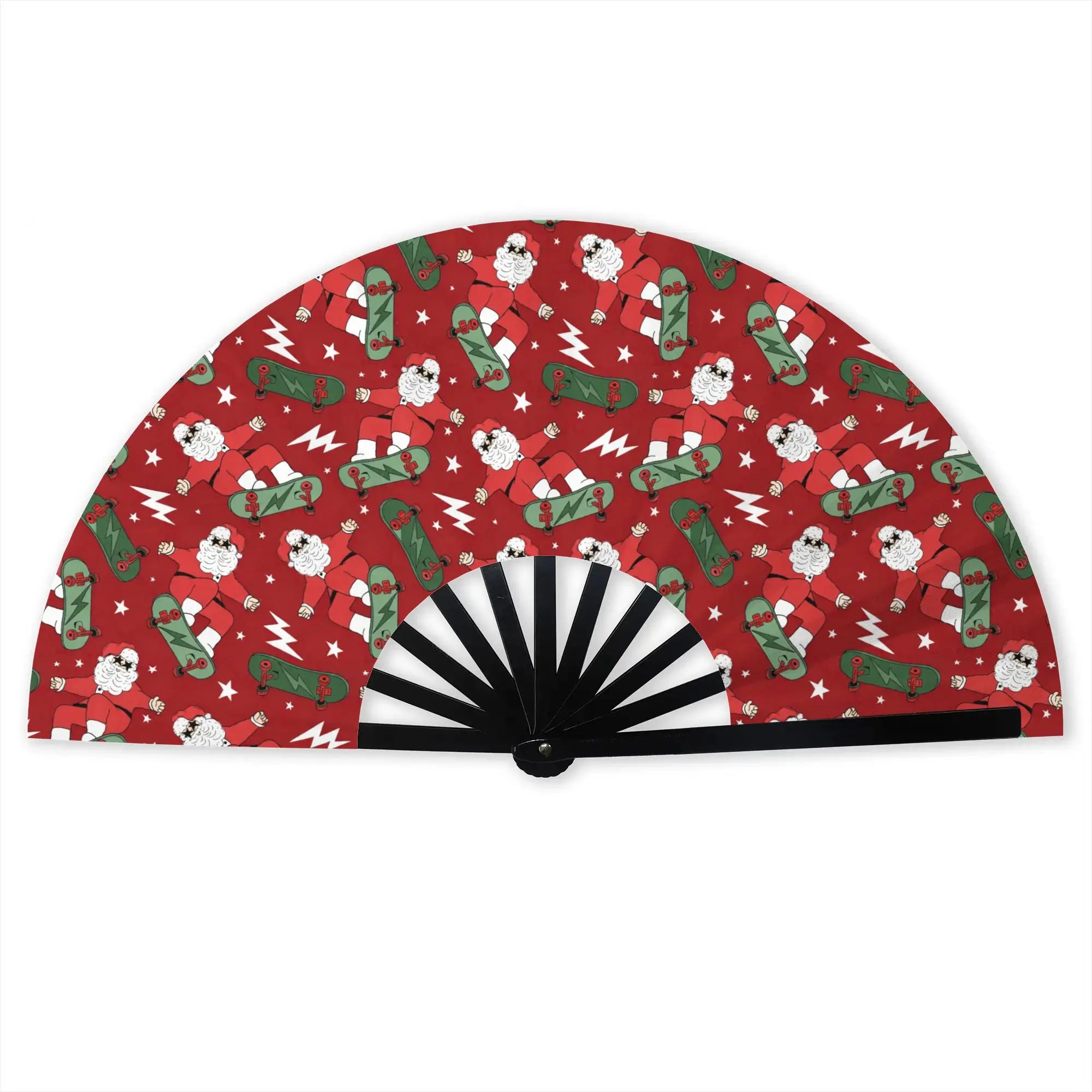 Christmas Santa Portable Pocket Fan Travel Skateboard Skater on Red  Folding Fan Chinese Dance Cooling Handheld Fans