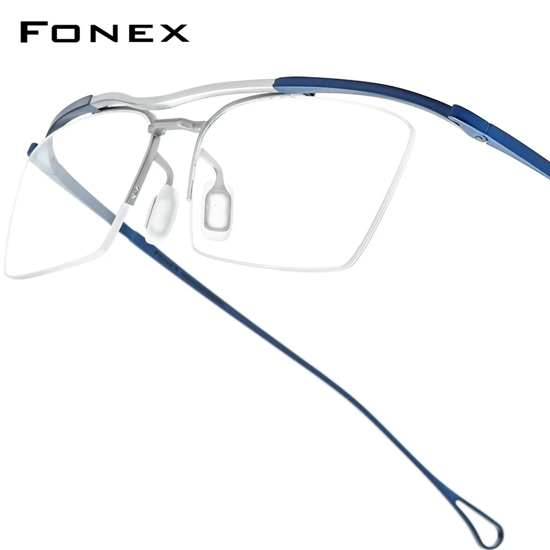 FONEX Titanium Eyeglasses Frame Men Brand Design Semi-Rimless Square Glasses Japanese White Ultralight Half-Rim Eyewear 85919