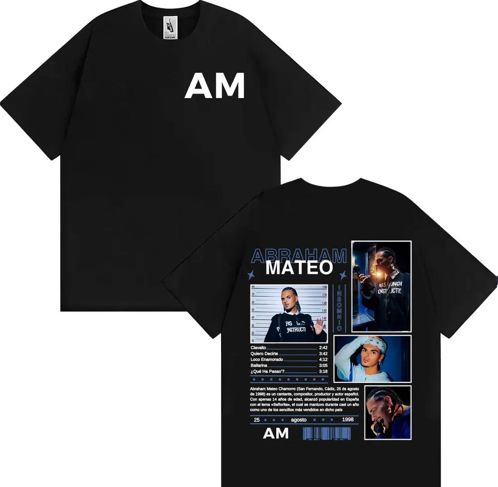 Camisetas gráficas del rapero Abraham Mateo Tour 2025, ropa de moda para hombre, camiseta de manga corta, camiseta Unisex 100% de algodón de gran tamaño