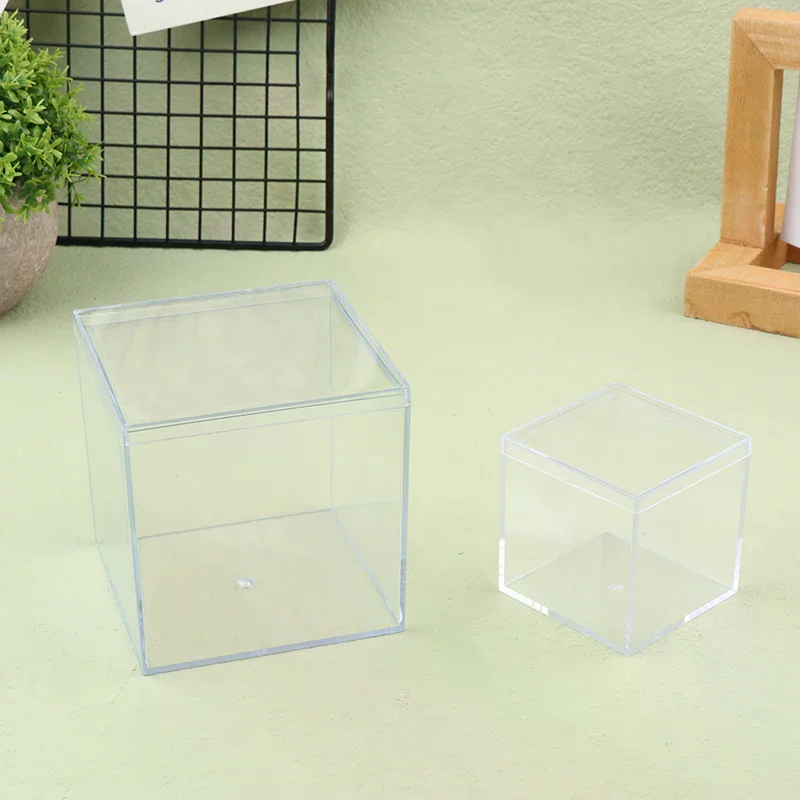 1Pc Transparent Acrylic Boxes With Cover Plastic Organizer Small Gift Square Packing Box Food Candy Storage Container For Home