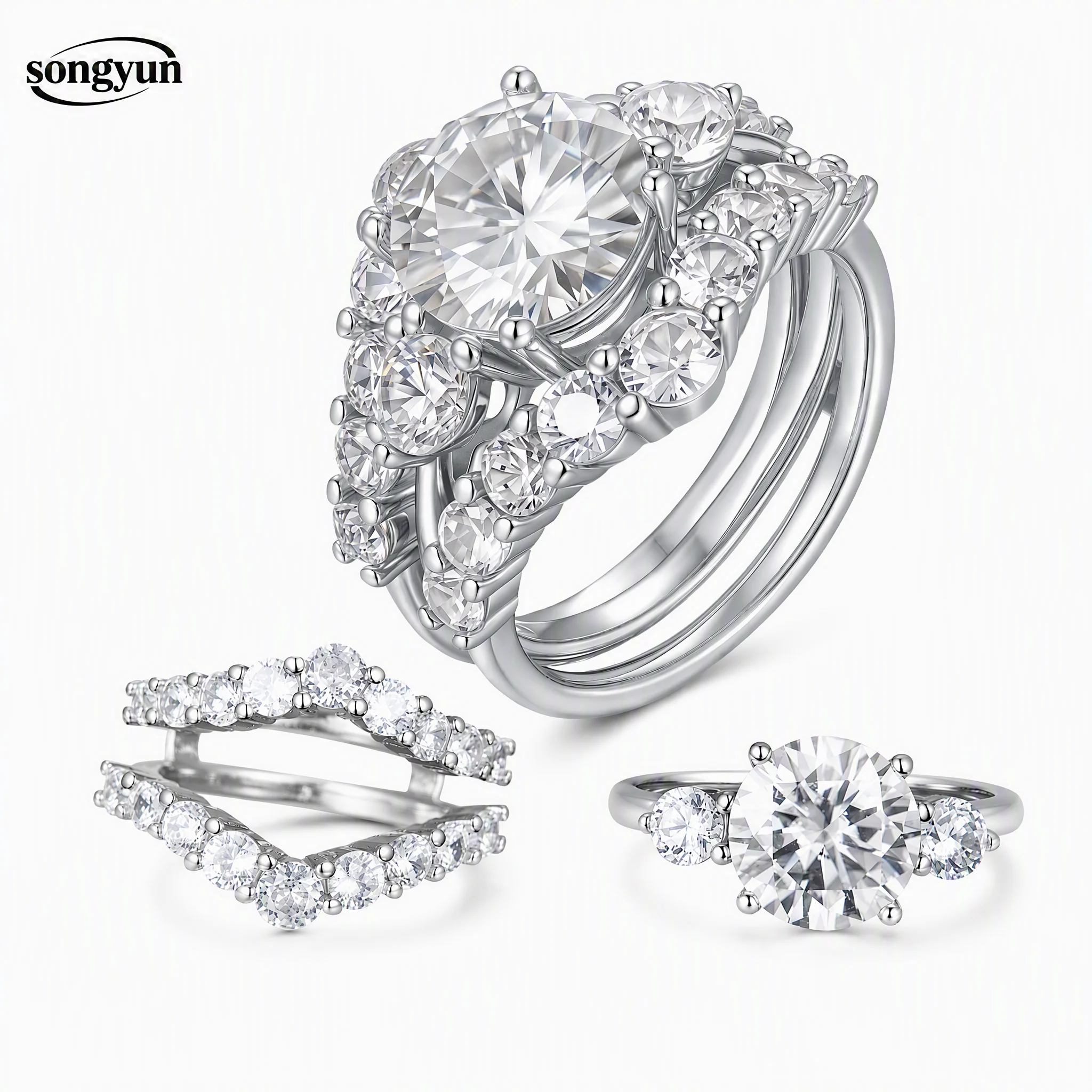 SY Brand Jewelry 925 Sterling Silver Rings 3ctw D Color VVS Moissanite Diamond Ring for Women Wedding Bands S925 Fine Jewelry