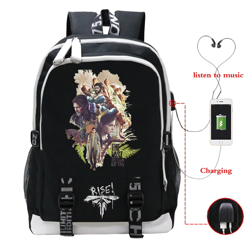 

High Quality The Last Of US Fashion Backpacks Students Anime Back Pack USB Charging Game The Last Of US Outdoor Knapsack Mochila
