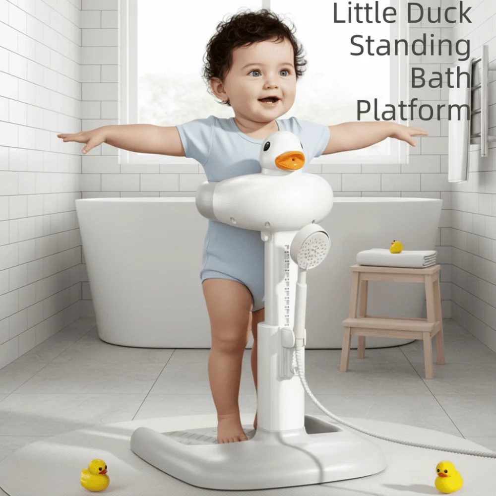 Adjustable Height Baby Standing Bath Tool Duck Cartoon Baby Shower Rack Anti-Crush Folding Baby Shower Stand Standing Use