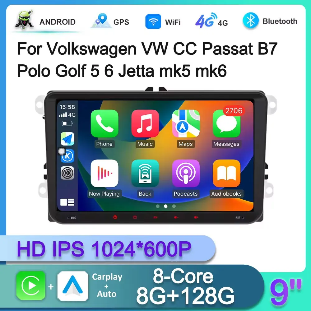 8 inch For Volkswagen VW CC Passat B7 Polo Golf 5 6 Jetta MK5 MK6 Car Radio Video Player Navi GPS 4G BT Carplay IPS 1024*600P
