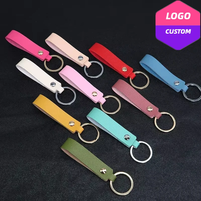 Double-side Colors Customized LOGO Leather Keychain Laser Engrave Keyring Company Activity Hotel Number Key Chain Holder Gifts