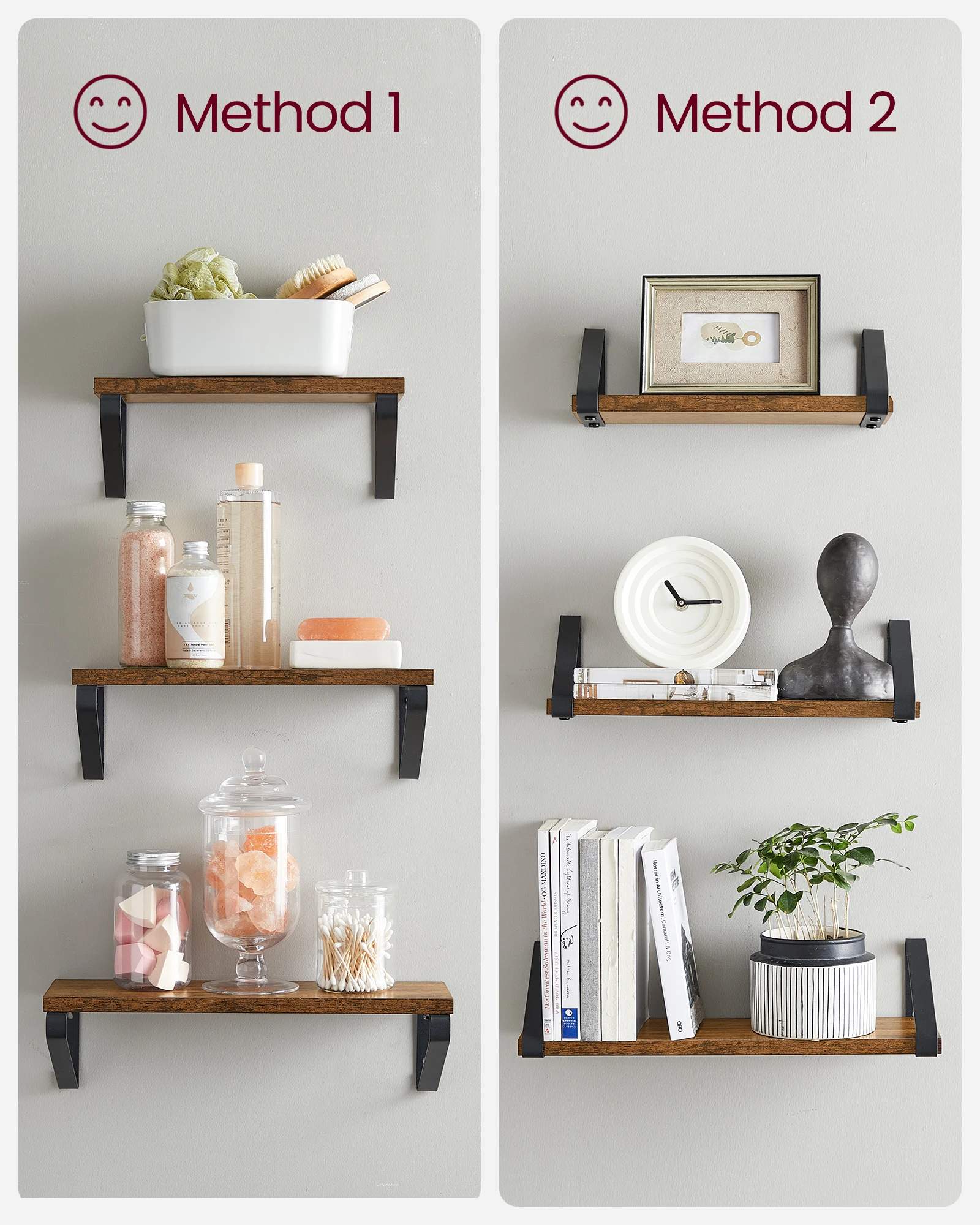 Industrial Wooden Floating Shelf Wall Mounted 3 Sets Living Room Bathroom Kitchen Ledge Stable Display Rack