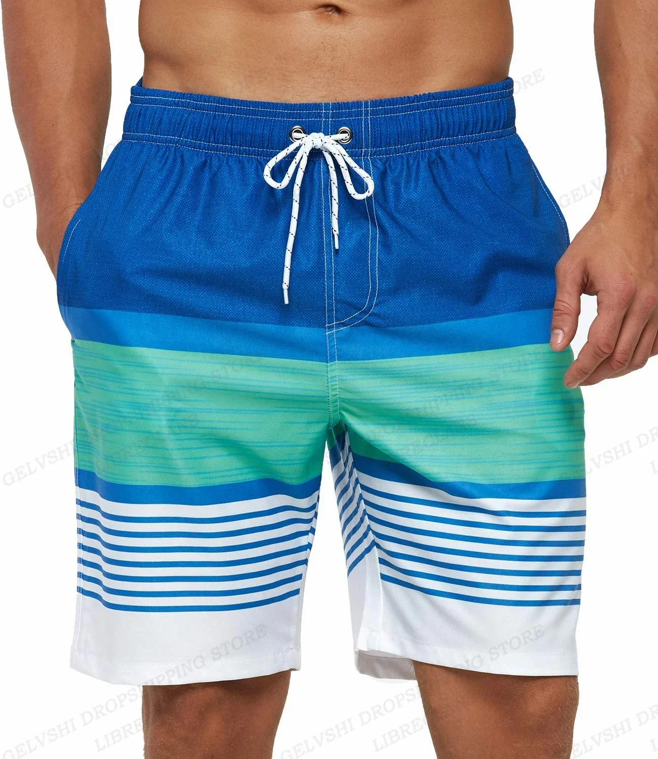 Summer Men\'s Hawaii Beach Swimming Shorts 3d Stripe Printed Pattern Board Shorts Casual Fashion Vacation Men\'s Shorts S-2XL