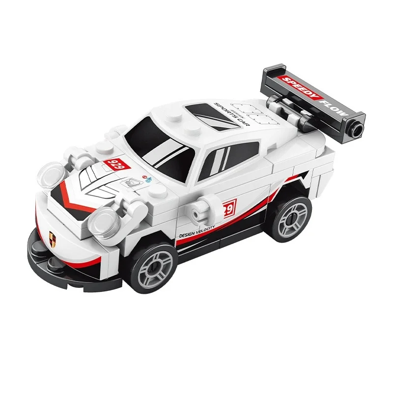 DIY Vier-Gitter-Rennwagen-Bausatz mit Rückziehfunktion, Rennauto-Spielzeug für Jungen, Filmmodell, Stadt, Kindergeschenk