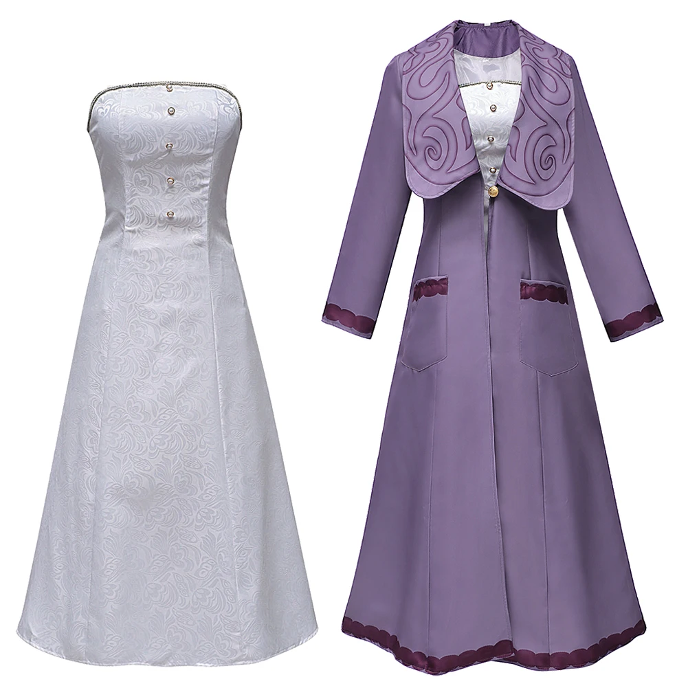 

2025 Movie Wicked Witch Elphaba Cosplay Purple Long Coat White Dress Clothes Set Women Costume Outfits Halloween Carnival Party