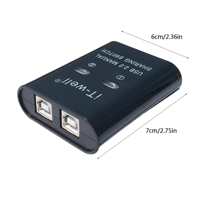 IT-Well USB Printer Sharing Device, 2 in 1 Out Printer Sharing Device 2-Port Manual KVM Switching Splitter Hub Converter