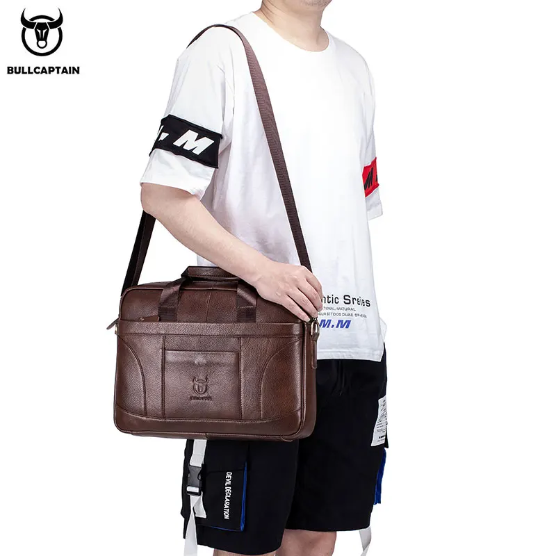 BULLCAPTAIN Men Briefcase Famous Brand Leather Shoulder Messenger Bags Office Handbag 14 inch Laptop bag High Quality