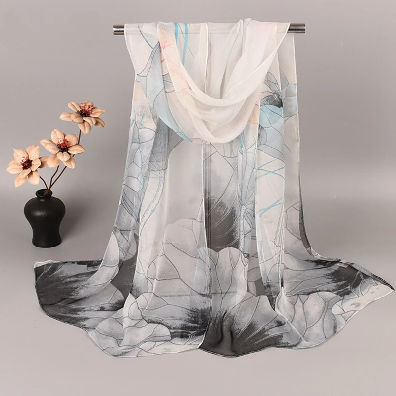 

Heitou New Chinese Style Transparent Scarf 160X50CM Classical Scarf Lotus Pattern Printed Chiffon Scarf Summer Tourism Shawls