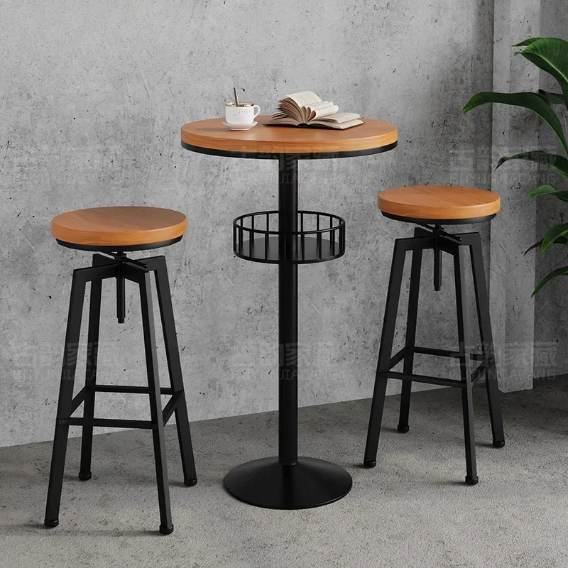 Industrial Style Bar Chair Solid Wood High Foot Cashier Seat Mechanical Lifting Counter Stool Comfort Backrest, Modern Furniture