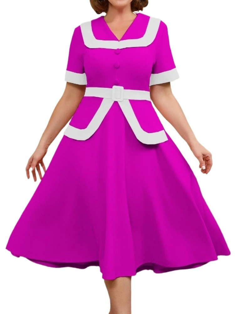 Plus Size Color Block A Line Dress Pink Short Sleeve Flowy Hem Elegant Design Womens Wedding Guest Dresses Summer Fashion 2025