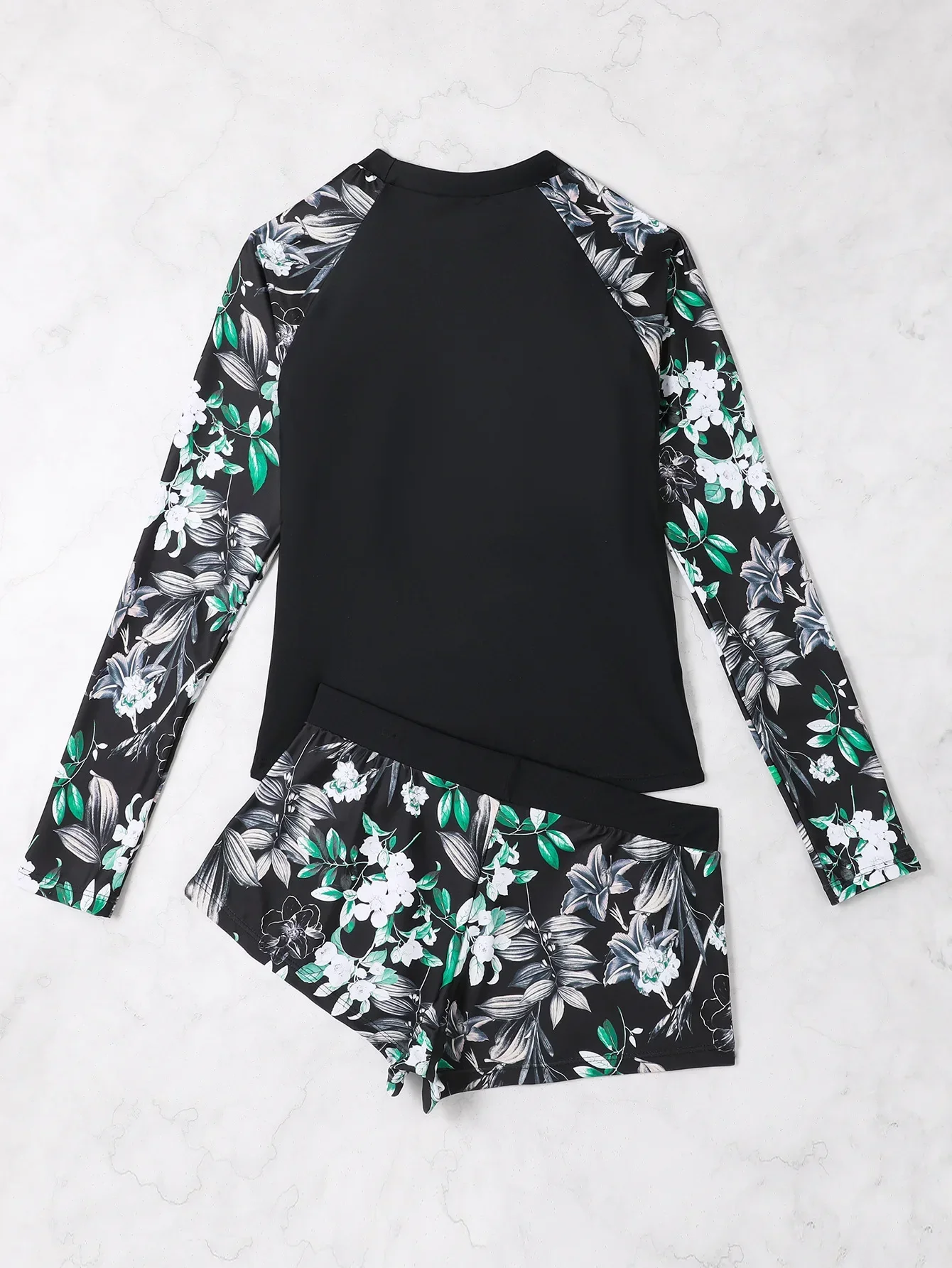 2025, Blumen-Badeanzug, Tankini-Set, Damen-Bademode, Sport, Strandkleidung, Badeanzüge mit Shorts, Mädchen, langärmelig, Damen-Rashguards