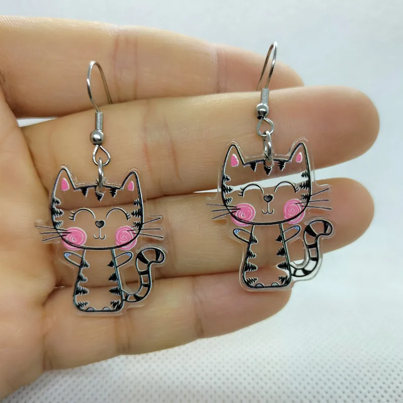 Yungqi Acrylic Cartoon Cute Cat Dangle Earrings for Women Girl Animal Pet Drop Earring Bff Friendship Party Gift Jewelry Brinco