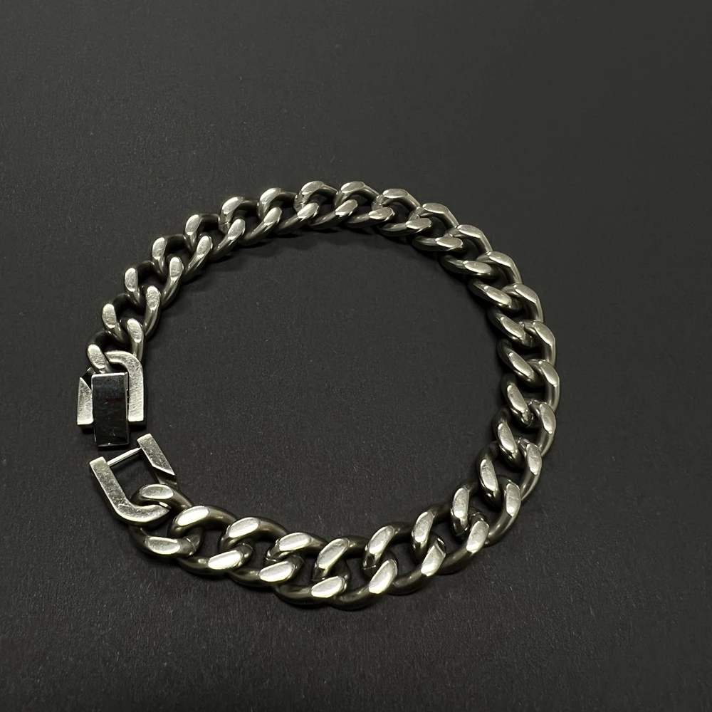 Ultra Light 9.5mm Width TA1 Pure Titanium Bracelet for Men Women Anti-allergy Hip Hop Cuban Link Chain for Birthday Jewelry Gift