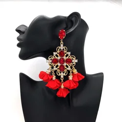 New Statement Large Size Pendant Exaggerated Indian Earrings For Women Boho Flower Tassel Rhinestones Earrings  Party Jewelry