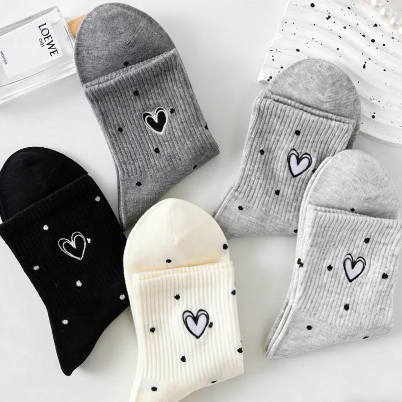 Spring Summer Combed Soft Cute Heart-Shaped Dot Long Socks with Gentle High Appearance Ins Style for Casual Wear Easy to Match