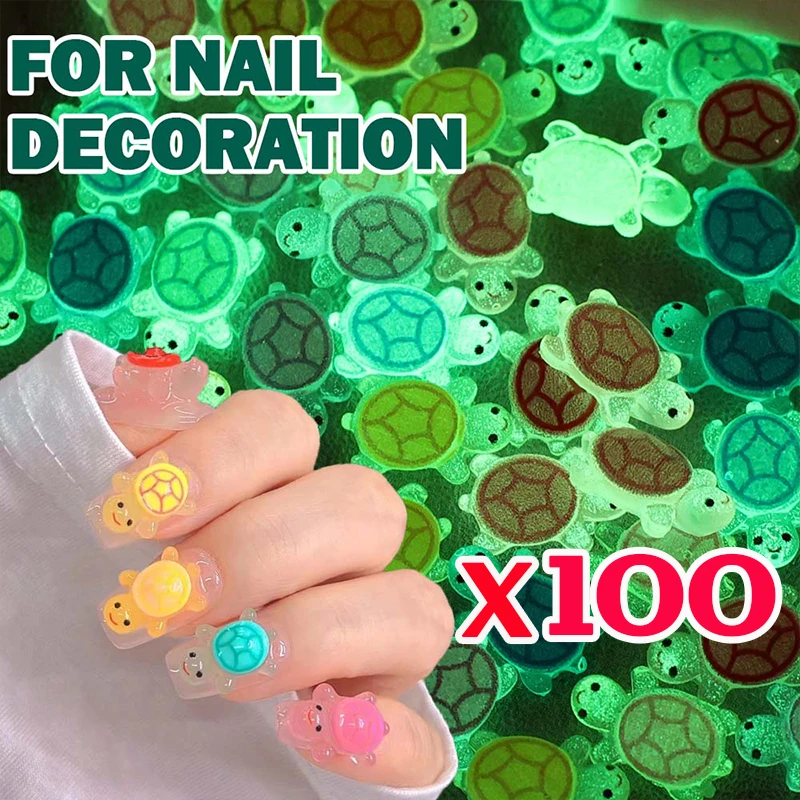 20/40/100PCS 3D Luminous Cartoon Little Turtle Turtle Nail Accessories Resin Y2K Mix-Color Glow in The Dark Turtle Manicure DIY