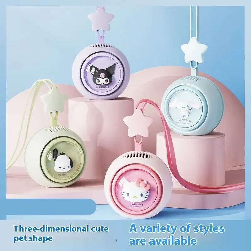 سانريو-مرحبا كيتي مروحة رقبة محمولة معلقة ، تصميم بدون أوراق ، كرتون كورومي ، مروحة صغيرة محمولة باليد ، بوكاكو ، صيف ، جديد ،