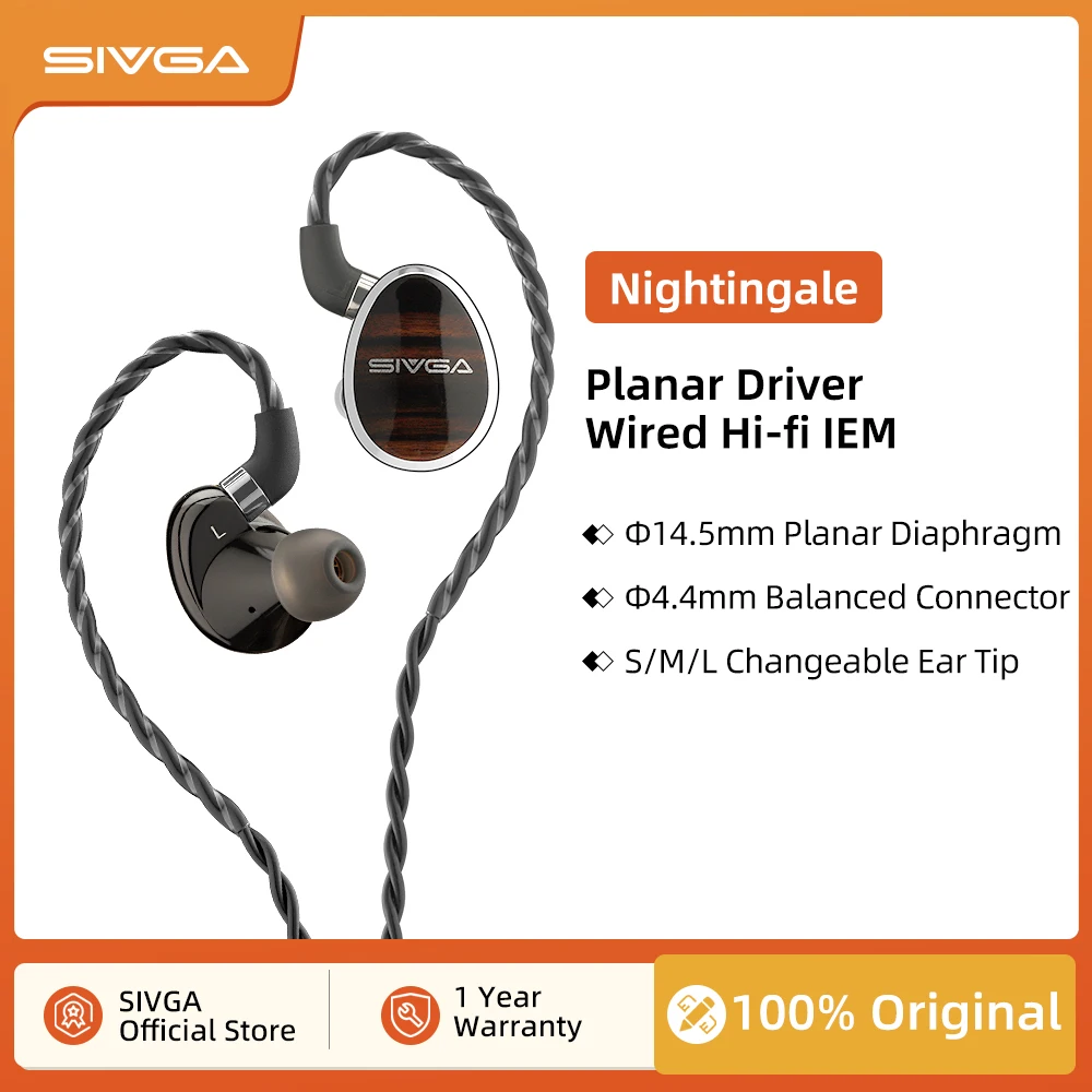 

SIVGA Nightingale Classic Wooden Planar Magnetic In-ear Monitor Music Wired Earphone 4.4mm Balanced HIFI Stereo Earbuds Earpiece