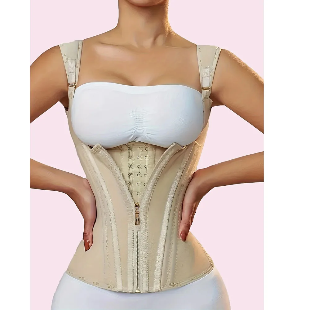 Bauchkontroll-Korsett-Weste für Damen in Übergröße, Cincher, vollständig bedeckende Rücken-Shapewear mit Reißverschluss und geknöpftem Verschluss, harter Kontrollgürtel