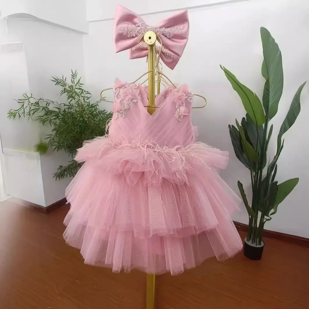 Summer New Children's Frocks Fashion Tulle V-Neck Sleeveless Kids Girl Dress Flower Girl Wedding Boutique Dance Kids Dresses